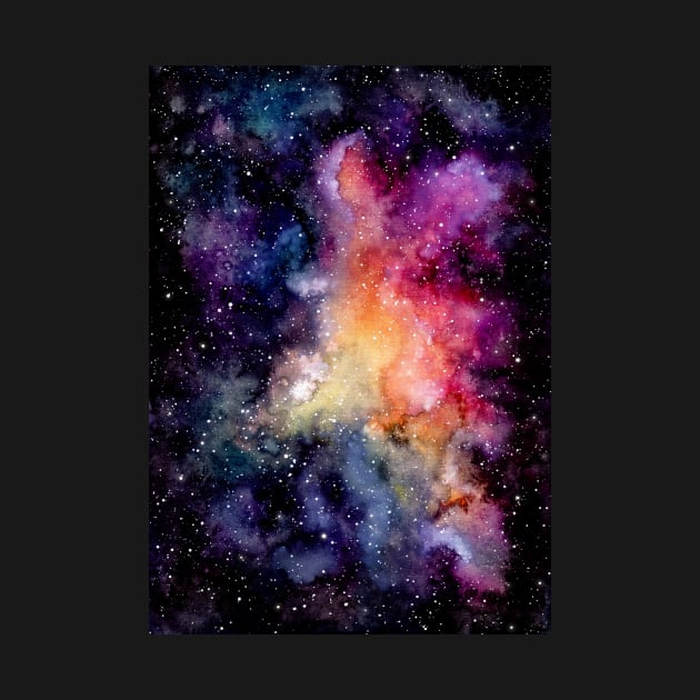 Watercolor Bright Pink Galaxy and Outer Space by Cordata