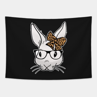 Bunny glasses leopard ribbon happy easter 2021 Tapestry