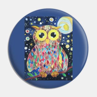 Cute multicoloured rainbow owl jewelled silver gold painting Pin