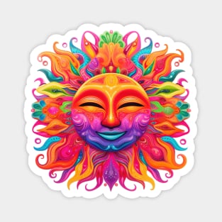 Sun with Smiling Face Psychedelic Colorful Art Magnet