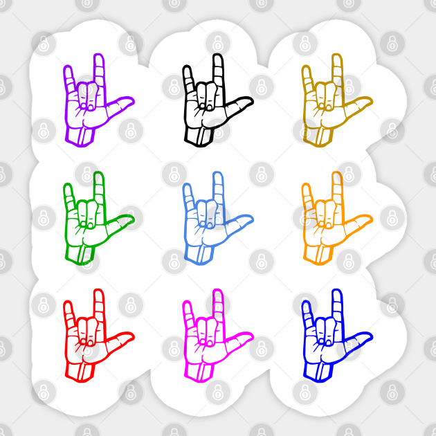 I Love You Sign Language Hand Signs Colorful Asl Sticker Teepublic Uk I Love You Sign Language Hand Signs Colorful Asl Sticker Teepublic Uk
