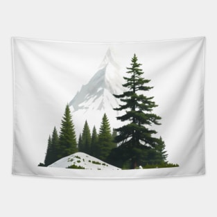 Nature illustration with trees and mountain Tapestry