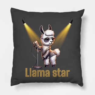 Stylish Llama Star: Funky Cartoon Animal T-Shirt Design Pillow