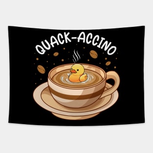 Funny Coffee Duck Pun Quackaccino Men Women Funny Duck Tapestry