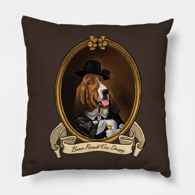 Renaissance Dog - Baron Ronald Von Droopy Pillow by JMSArt