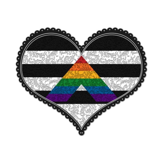 Elegant LGBT Ally Pride Decorative Heart in Pride Flag Colors by LiveLoudGraphics