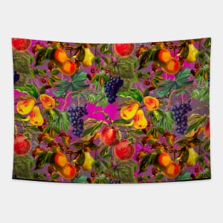 Exotic Vintage fruit pattern, vines, vintage florals, botanical pattern, pink fuchsia floral illustration Tapestry