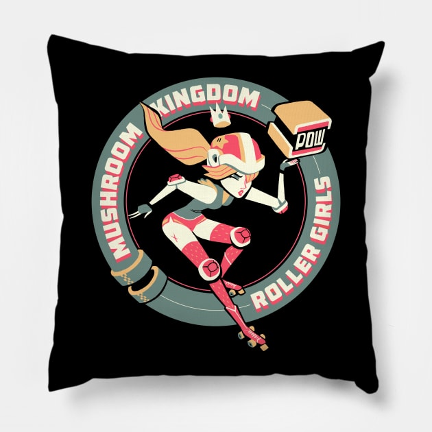 Mushroom Kingdom Roller Girls Pillow by glenbrogan