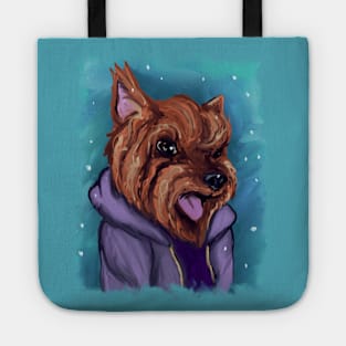 Cute, winter yorkie Tote