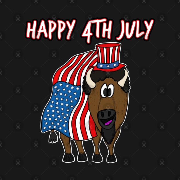 Happy 4th July Bison American Flag Independence Day by doodlerob