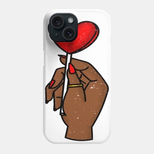 Heart Hand Sign  - A Hand Holding a Red Lollipop - Black Power Phone Case