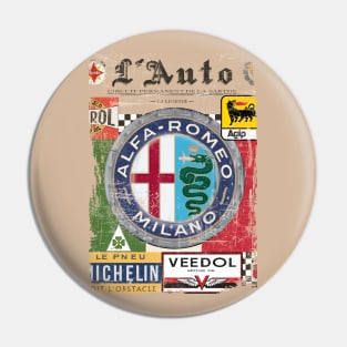 Alfa Romeo Vintage Poster L'Auto Distressed type 2 Pin