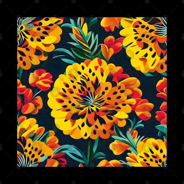Colorful Marigolds Dark Abstract Artwork by PatternToSuccess