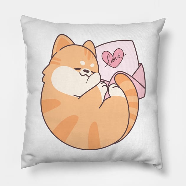 Sleeping Chubby Orange Cat Love Letter Pillow by XEENYEE