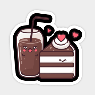 Chocolate Cake and Chocolate Milkshake Couple | Cute Kawaii Couple Design Magnet