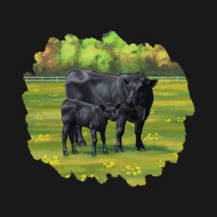Black Angus Cow and Cute Calf T-Shirt
