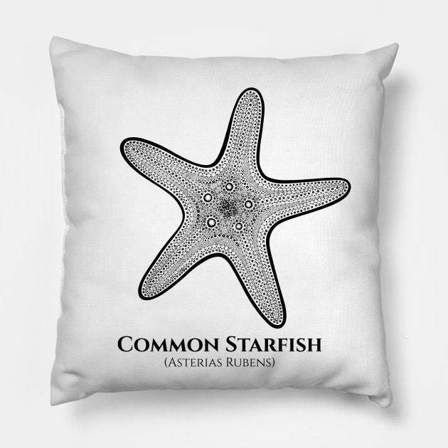 Common Starfish with Common and Latin Names - black and white Pillow by Green Paladin