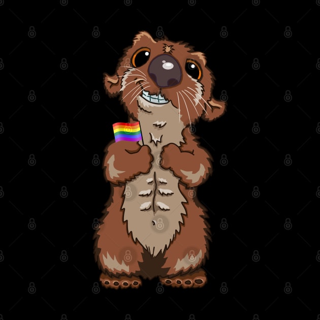 Gay LGBTQ Pride Cute Otter With Rainbow Pride Flag by egcreations