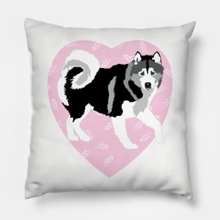 Husky Dog Love Pink Heart Pillow