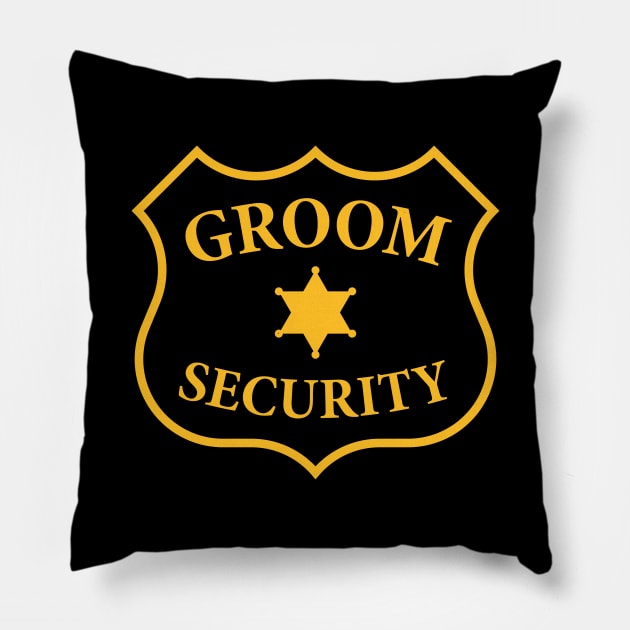 Groom Security Patch (Bachelor Party / Stag Night / Gold) Pillow by MrFaulbaum