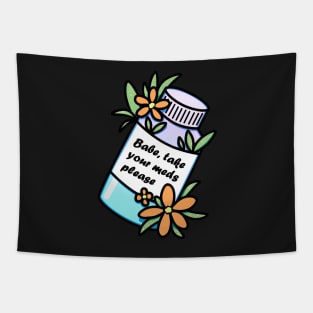 Medicine bottle with reminder and orange flowers Tapestry