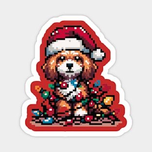 Cavapoo Tangled In Christmas Lights - Pixel Art Magnet