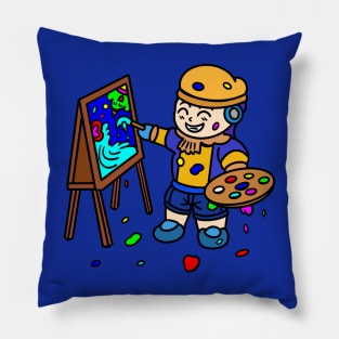 Cartoon kid painter Pillow