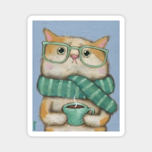 Kitty With A Cup of Coffee Magnet