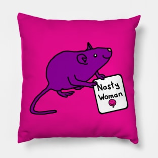 Cute Rat with Nasty Woman Sign Pillow