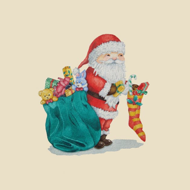 unique christmas picture of cute santa with stocking by pollywolly