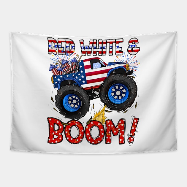 4th of July, Monster Truck, Patriotic Monster Truck, America, Red White and Boom Tapestry by kumikoatara