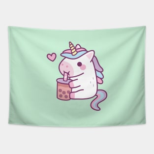 Cute Little Unicorn Loves Drinking Bubble Tea Tapestry