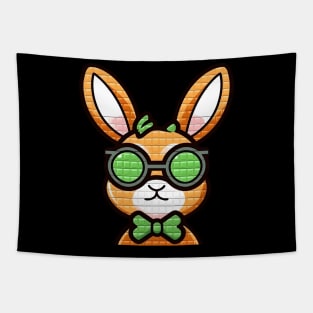 Cool Pixel Art Bunny in a Bow Tie and Glasses Tapestry