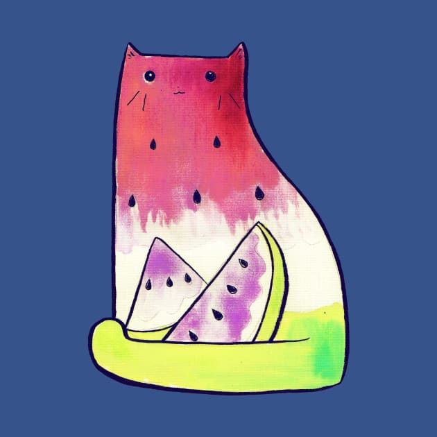 Watermelon Watercolor Cat by saradaboru