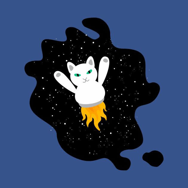 White Rocket Cat Traveling Through Space by XOOXOO