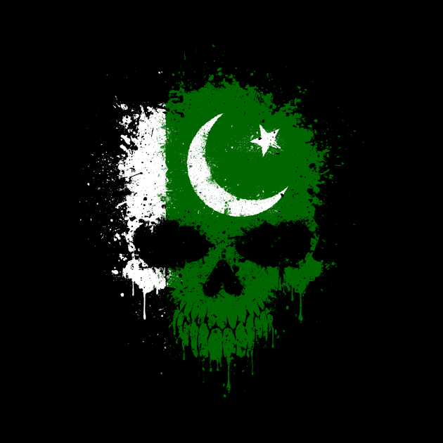 Chaotic Pakistani Flag Splatter Skull by jeffbartels