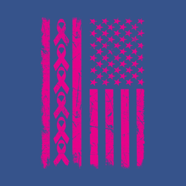 Breast Cancer Awareness Pink Ribbon American Flag - Breast Cancer - T-Shirt