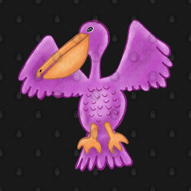 Purple Pelican flying with wings outstretched by DragonpupLees