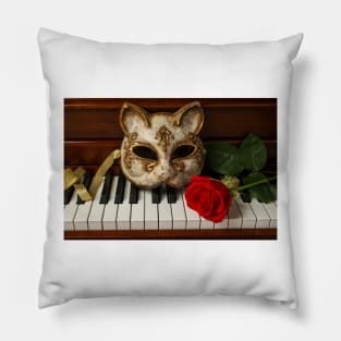 Cat Mask And Red Rose Pillow