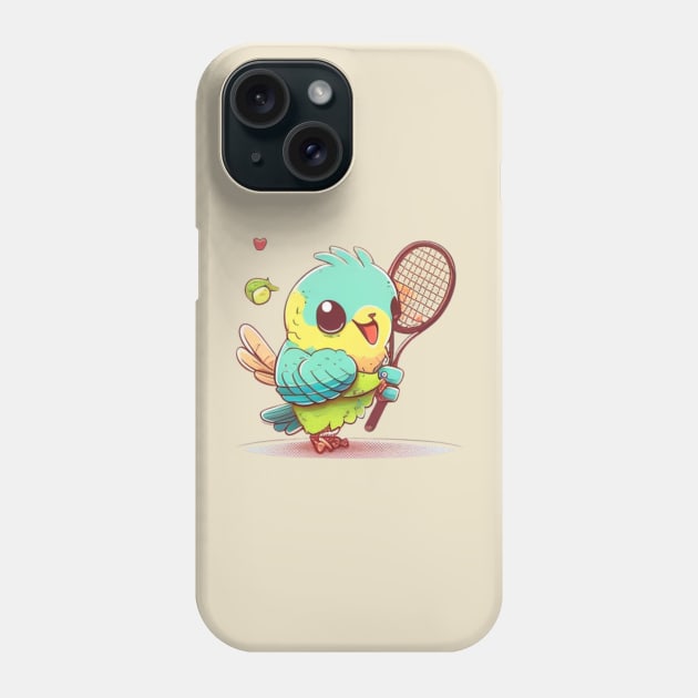 kawaiii cute parrot playing tennis Phone Case by YuriArt