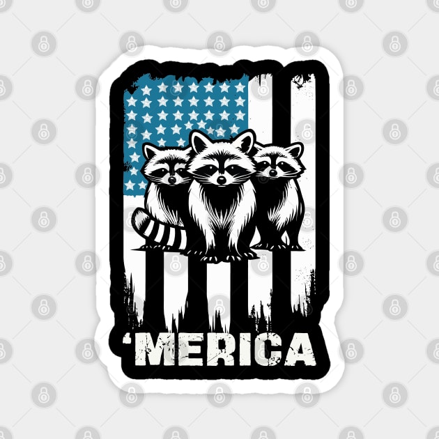 Funny Raccoon American Flag Magnet by JessArty