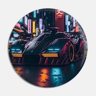 Dark Neon Sports Car in Japanese Neon City Pin