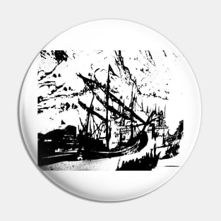 Abstract Black And White Pirate Ship Pin