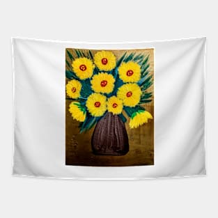 sunflowers in a metallic silver and black vase Tapestry