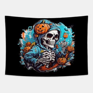 half skeleton Helloween Tapestry