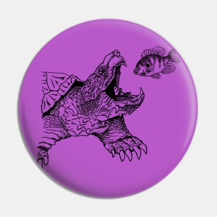 Snapping Turtle - purple background Pin