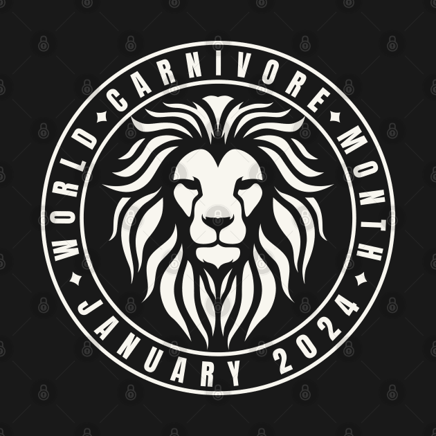 World Carnivore Month January 2024 with Lion Icon by Uncle Chris Designs