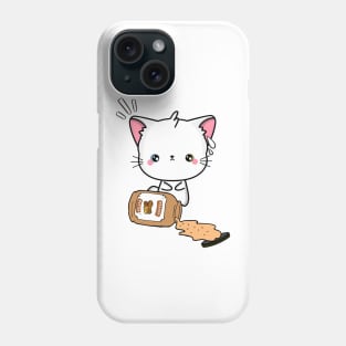 Cute White Cat spilled a jar of peanut butter Phone Case