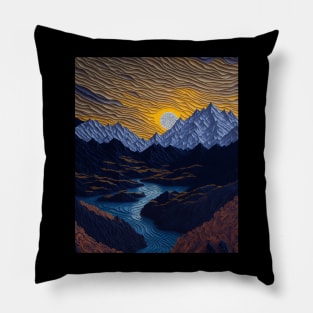 Magical scenic Denali National Park Filigree Paper Quilling Landscape Pillow