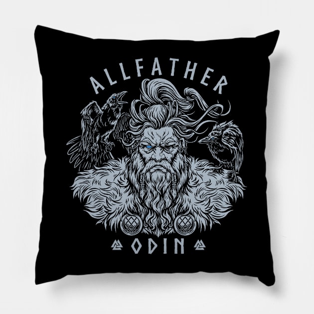 Norse Odin Viking Allfather God Raven Huginn Muninn Pillow by Blue Pagan